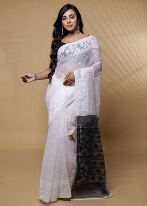 White Tant Cotton Saree Without Blouse Piece - Indian Silk House Agencies