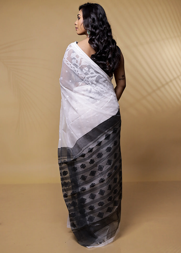 White Tant Cotton Saree Without Blouse Piece - Indian Silk House Agencies