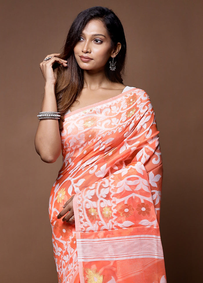 Orange Tant Jamdani Saree Without Blouse Piece