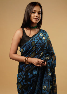 Black Tant Jamdani Saree Without Blouse Piece - Indian Silk House Agencies