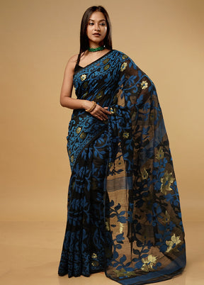 Black Tant Jamdani Saree Without Blouse Piece - Indian Silk House Agencies