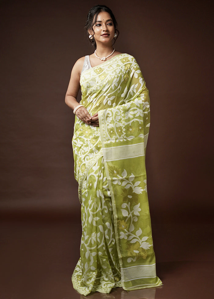 Green Tant Jamdani Saree Without Blouse Piece - Indian Silk House Agencies