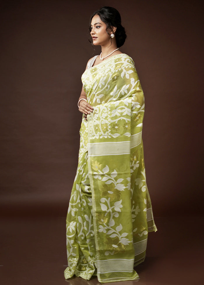 Green Tant Jamdani Saree Without Blouse Piece - Indian Silk House Agencies