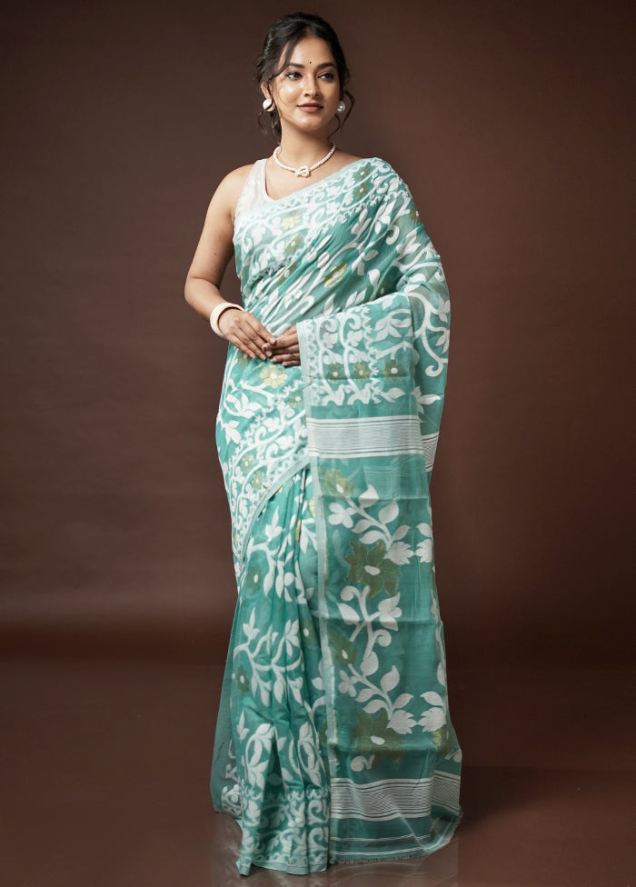 Green Tant Jamdani Saree Without Blouse Piece - Indian Silk House Agencies