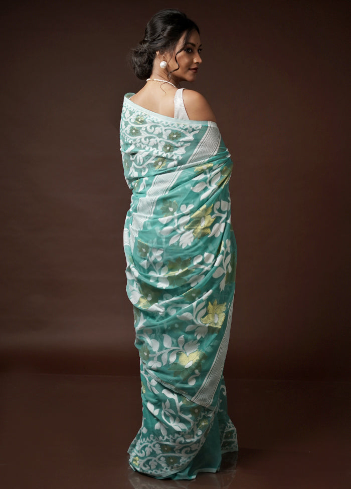 Green Tant Jamdani Saree Without Blouse Piece - Indian Silk House Agencies