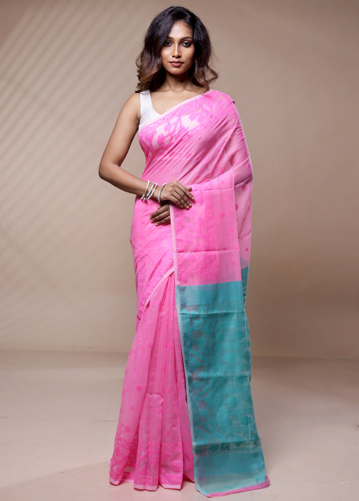 Pink Tant Jamdani Saree Without Blouse Piece - Indian Silk House Agencies