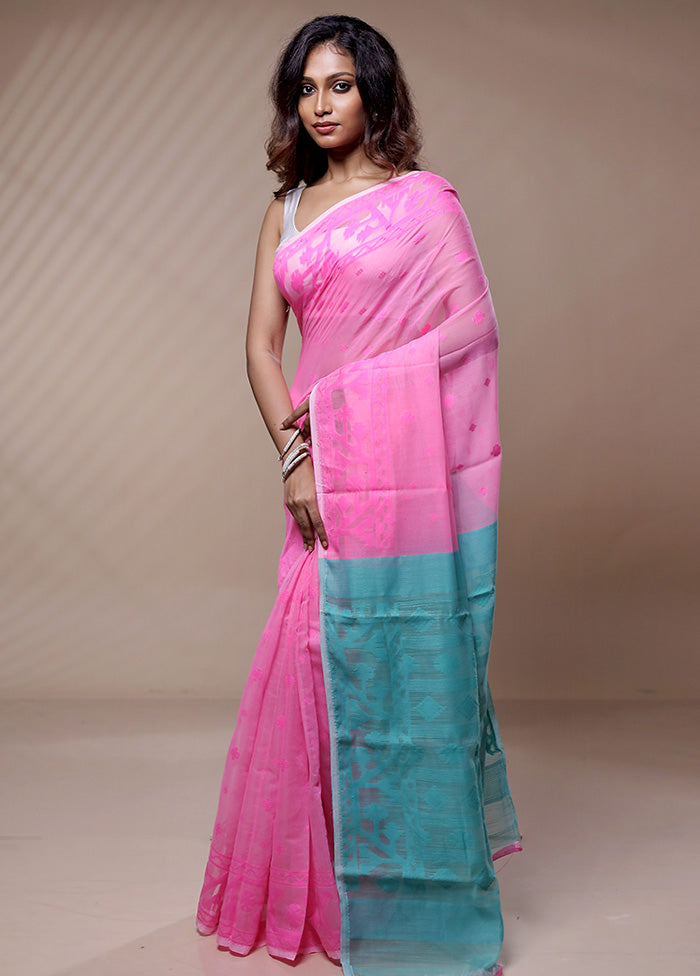 Pink Tant Jamdani Saree Without Blouse Piece - Indian Silk House Agencies