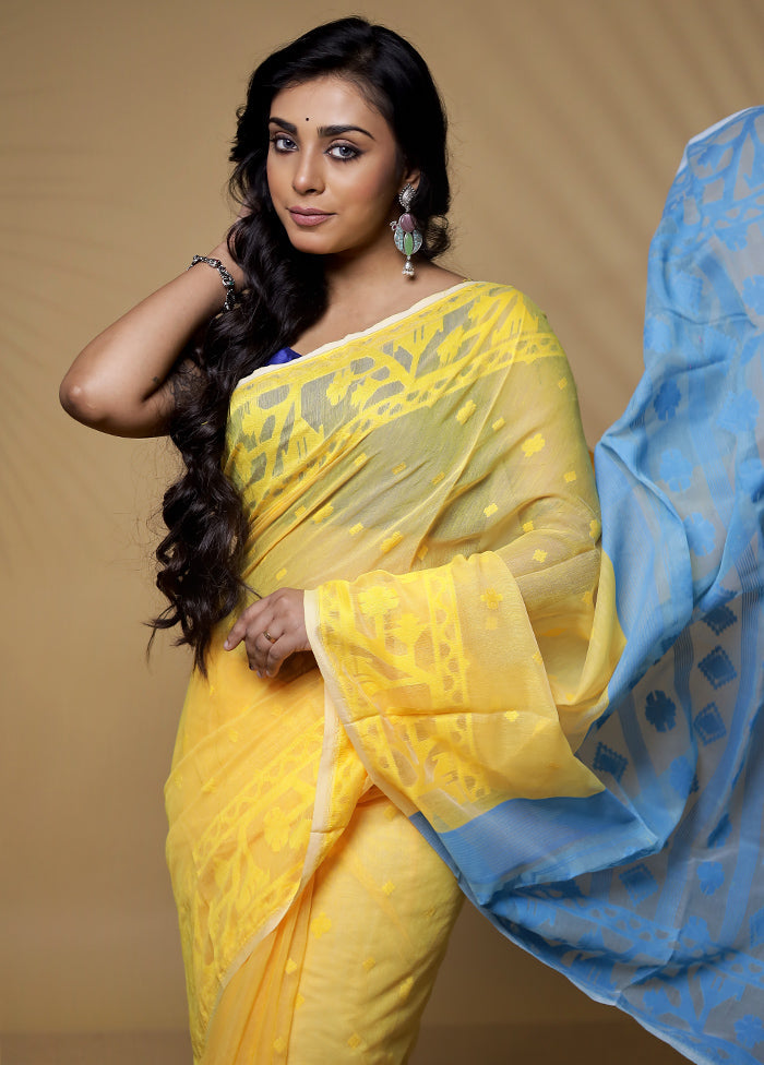 Cream Tant Jamdani Saree Without Blouse Piece