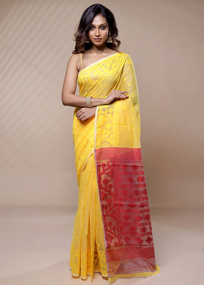 Yellow Tant Jamdani Saree Without Blouse Piece - Indian Silk House Agencies