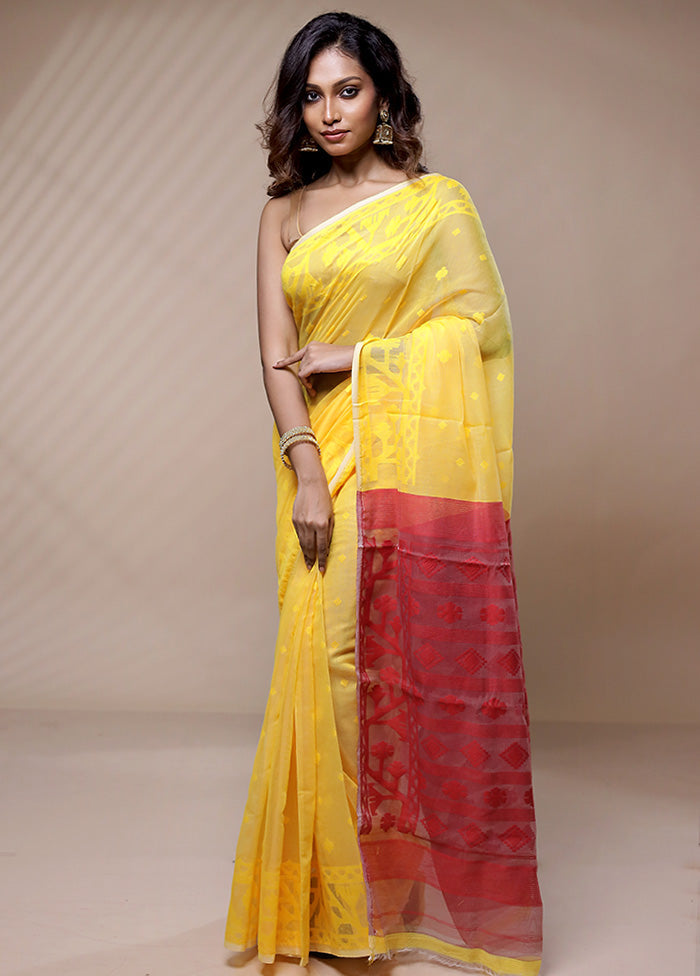 Yellow Tant Jamdani Saree Without Blouse Piece - Indian Silk House Agencies