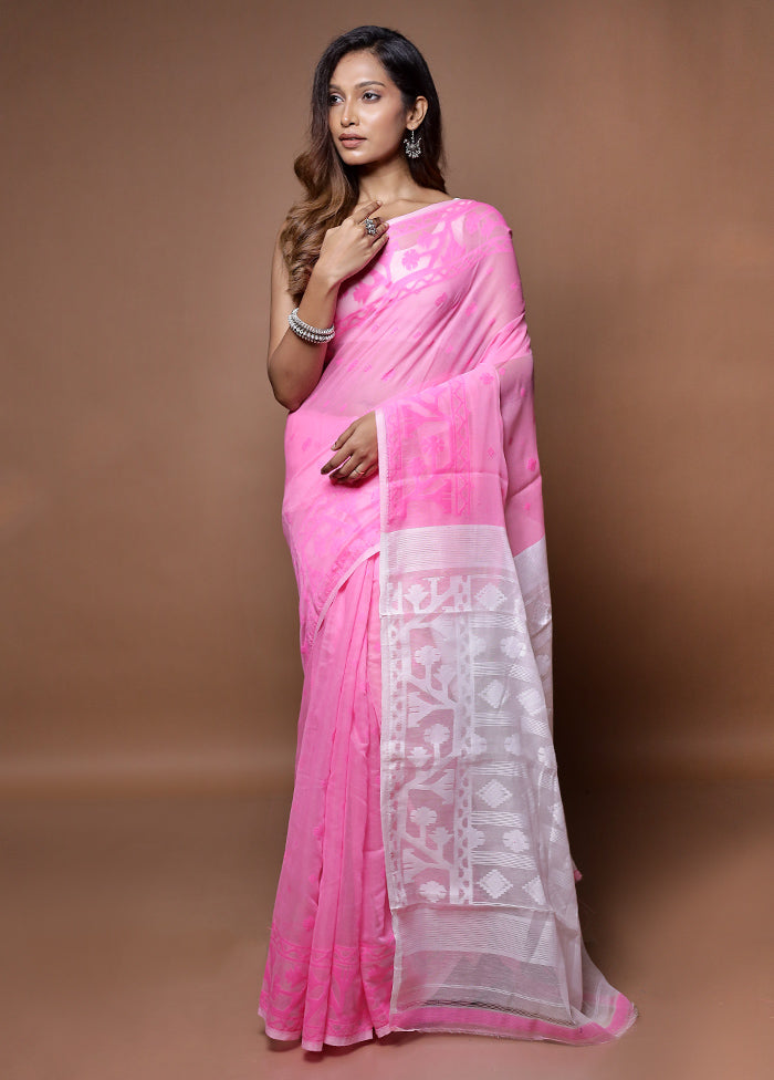 Pink Tant Jamdani Saree Without Blouse Piece