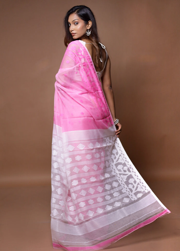 Pink Tant Jamdani Saree Without Blouse Piece