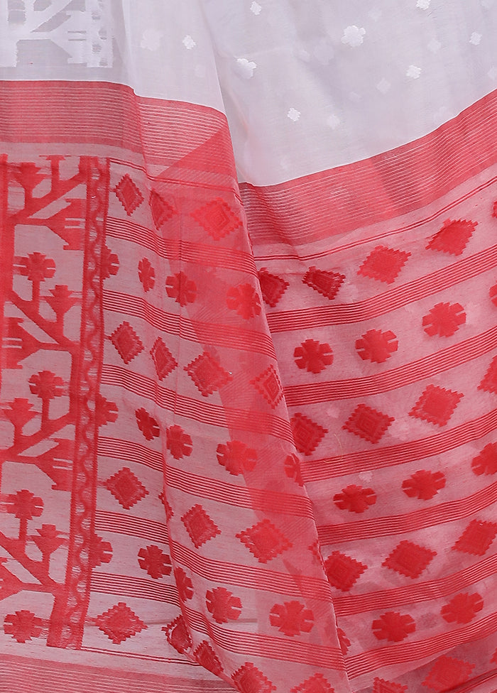 White Tant Cotton Saree Without Blouse Piece - Indian Silk House Agencies