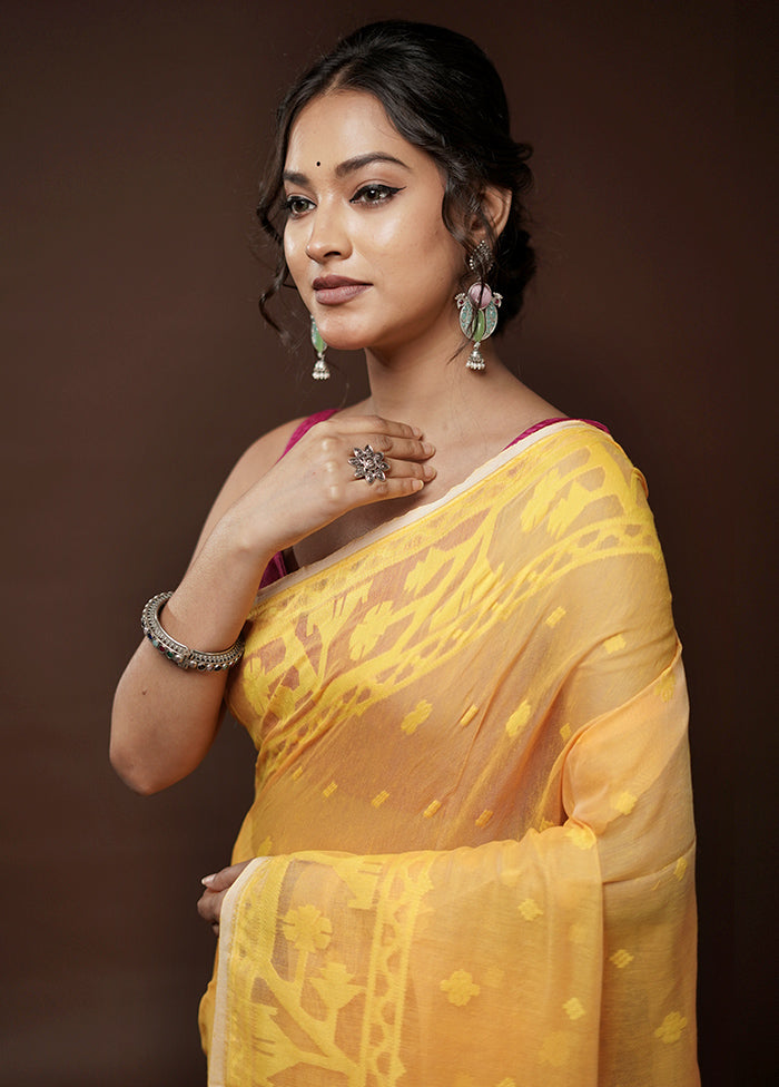 Yellow Tant Jamdani Saree Without Blouse Piece - Indian Silk House Agencies