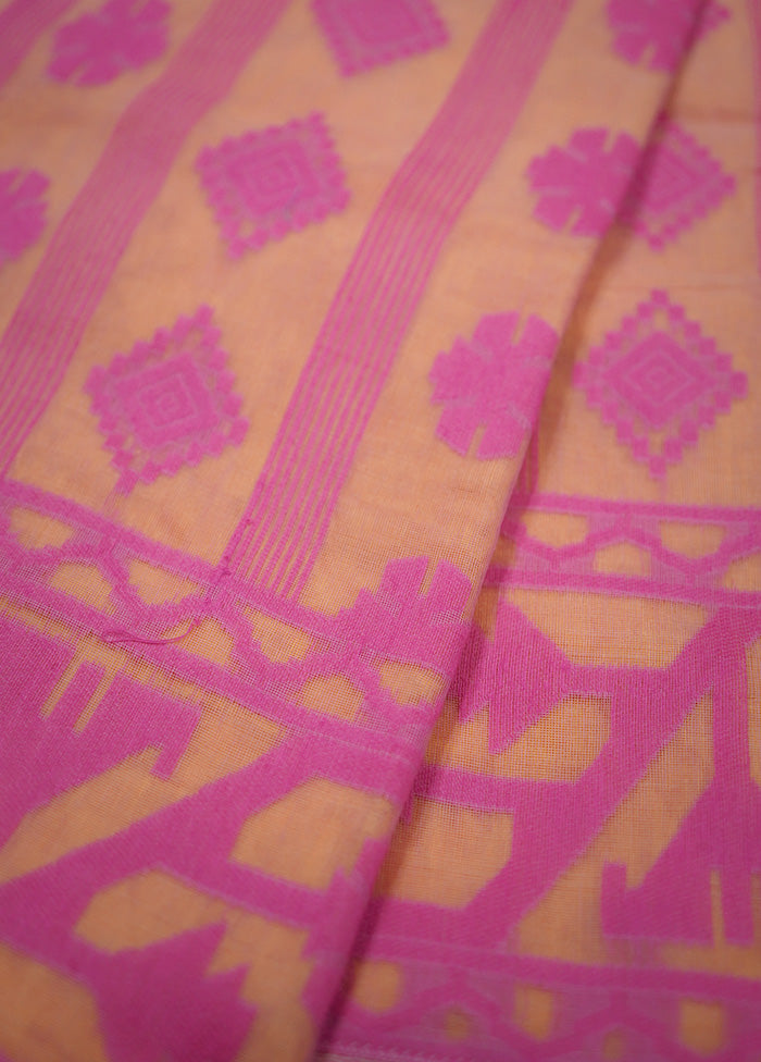 Yellow Tant Jamdani Saree Without Blouse Piece - Indian Silk House Agencies