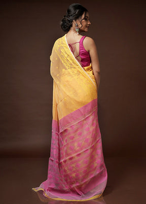 Yellow Tant Jamdani Saree Without Blouse Piece - Indian Silk House Agencies