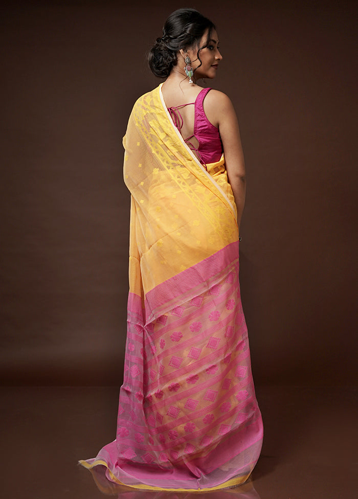 Yellow Tant Jamdani Saree Without Blouse Piece