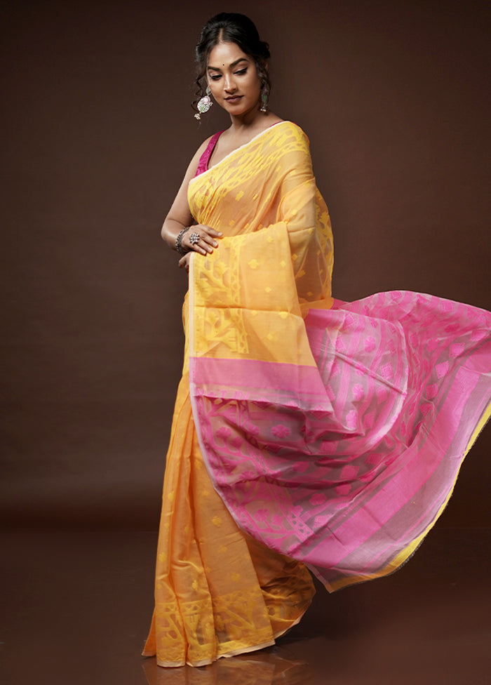 Yellow Tant Jamdani Saree Without Blouse Piece