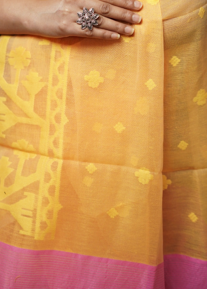 Yellow Tant Jamdani Saree Without Blouse Piece - Indian Silk House Agencies