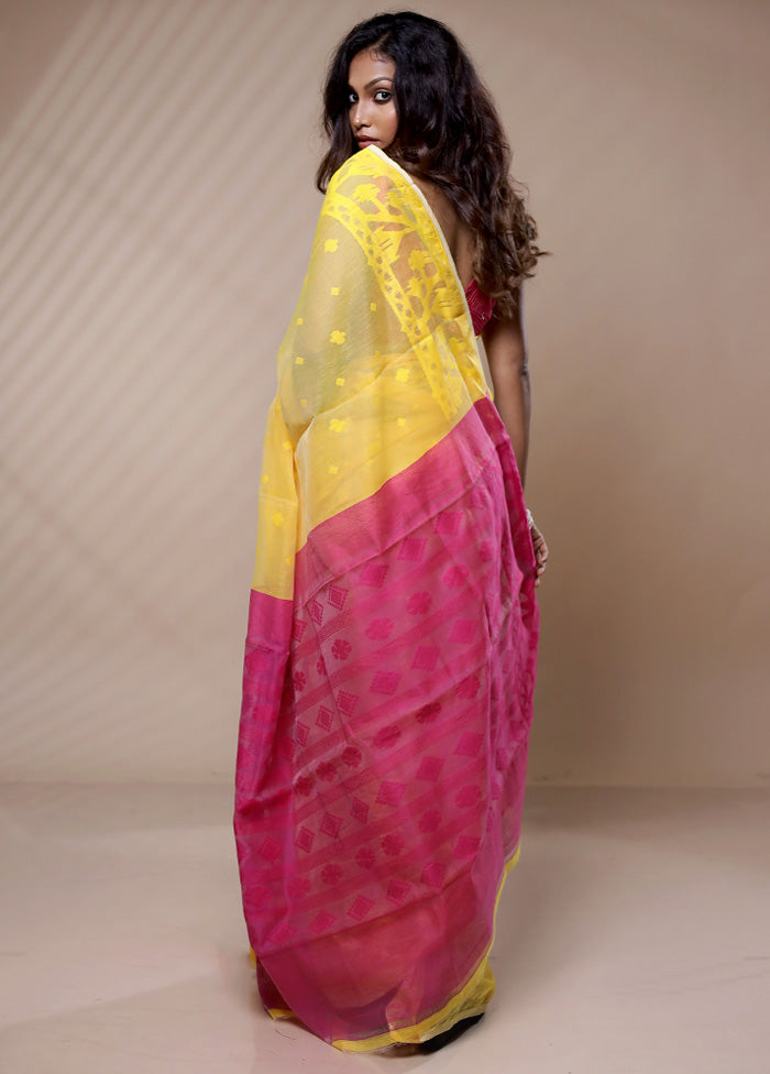 Yellow Tant Jamdani Saree Without Blouse Piece - Indian Silk House Agencies