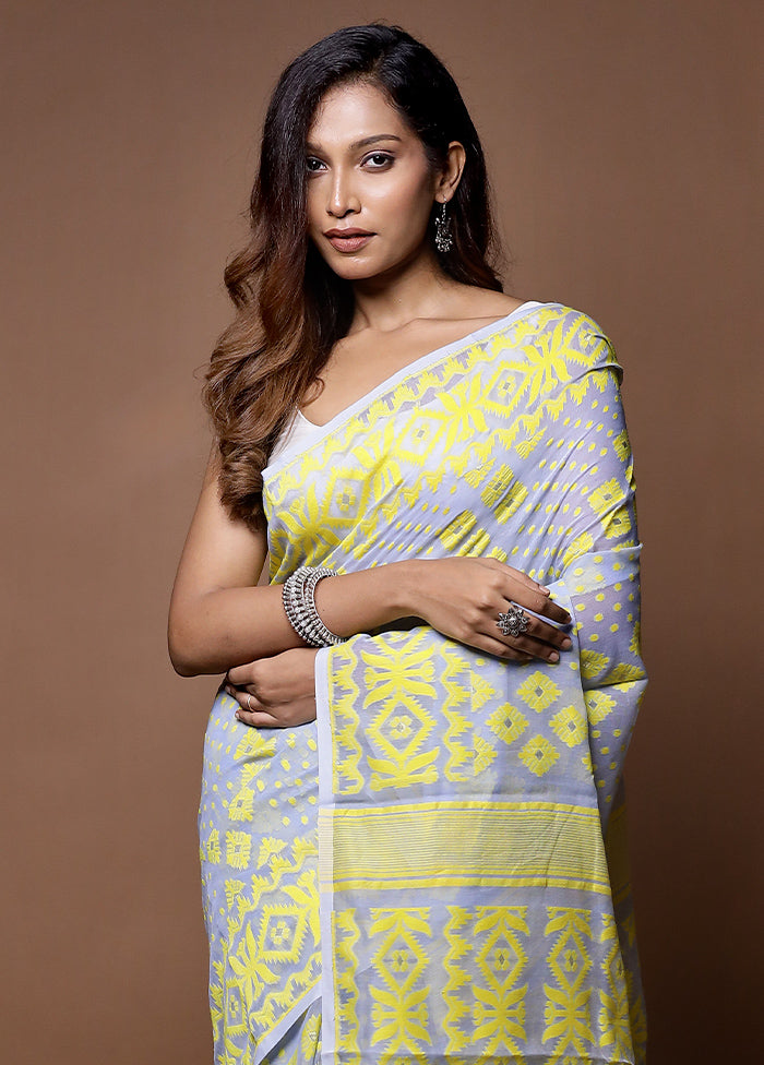 Grey Tant Jamdani Saree Without Blouse Piece