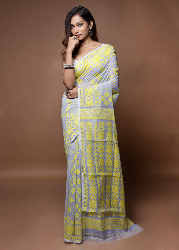 Grey Tant Jamdani Saree Without Blouse Piece