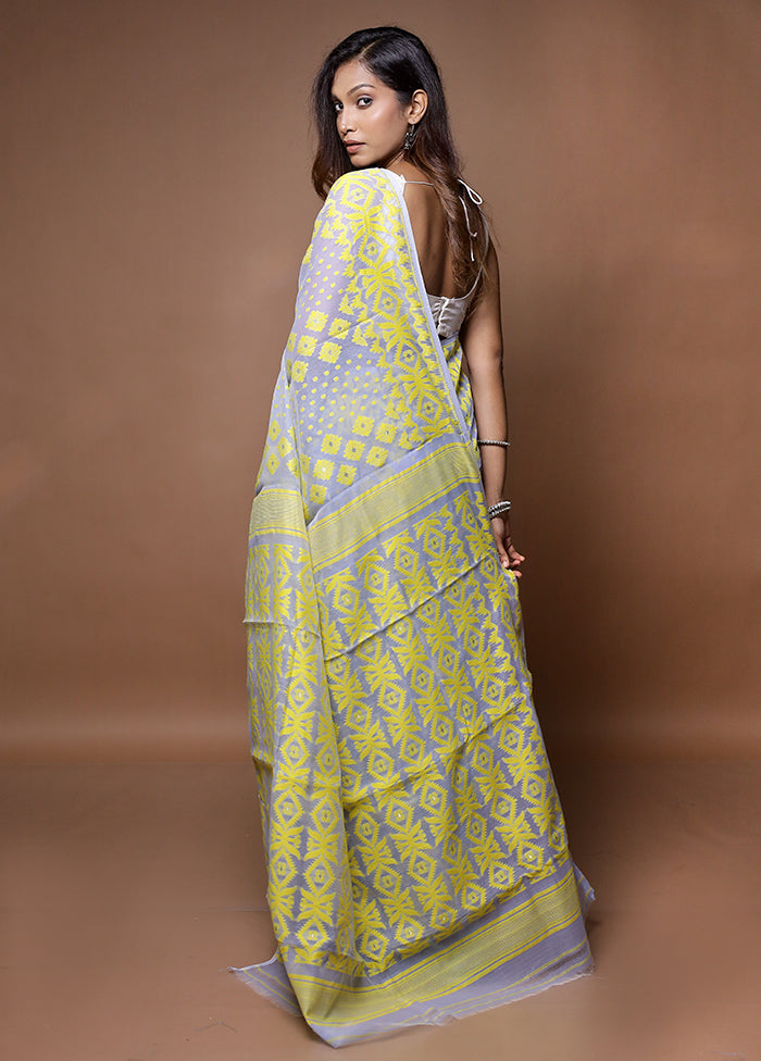 Grey Tant Jamdani Saree Without Blouse Piece