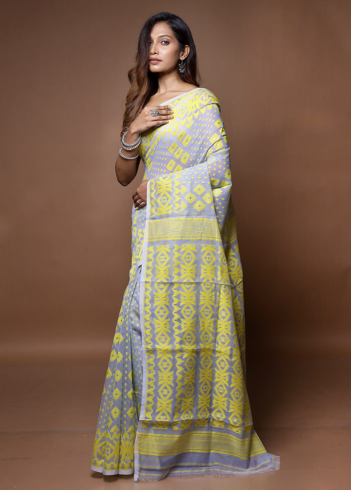 Grey Tant Jamdani Saree Without Blouse Piece