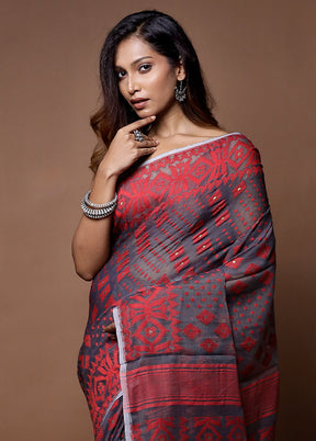 Grey Tant Jamdani Saree Without Blouse Piece