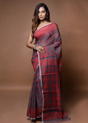 Grey Tant Jamdani Saree Without Blouse Piece