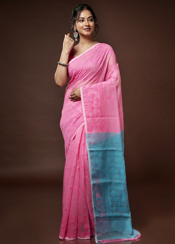 Pink Tant Jamdani Saree Without Blouse Piece - Indian Silk House Agencies