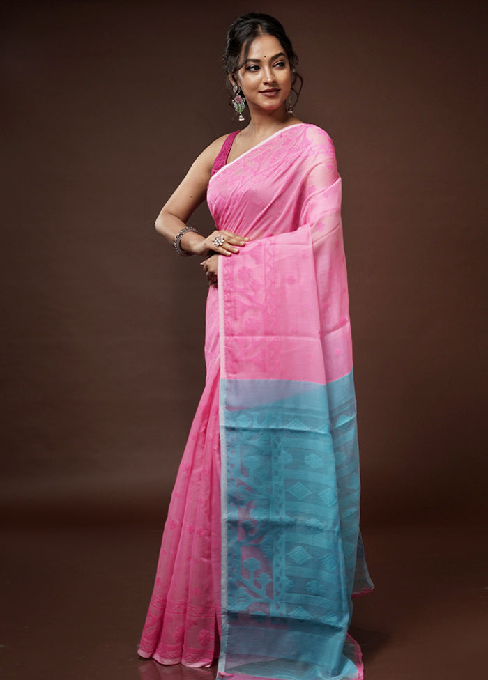 Pink Tant Jamdani Saree Without Blouse Piece - Indian Silk House Agencies