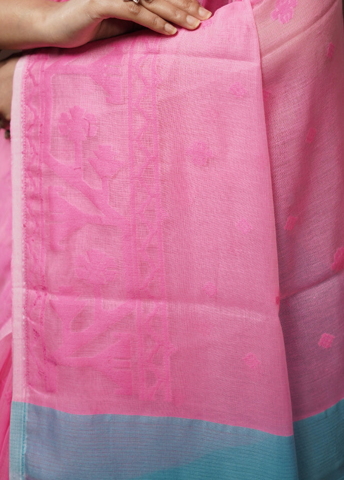 Pink Tant Jamdani Saree Without Blouse Piece - Indian Silk House Agencies