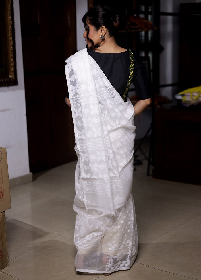 White Tant Cotton Saree Without Blouse Piece - Indian Silk House Agencies