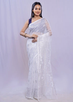 White Tant Cotton Saree Without Blouse Piece - Indian Silk House Agencies