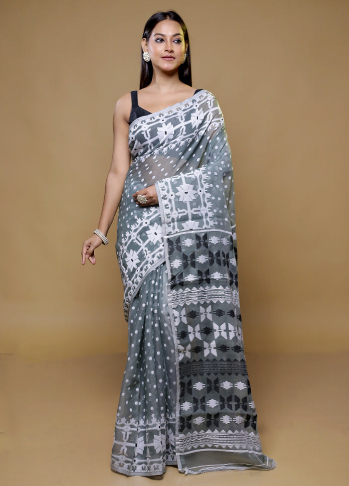 Grey Tant Jamdani Saree Without Blouse Piece