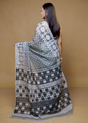 Grey Tant Jamdani Saree Without Blouse Piece