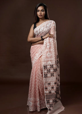 Pink Tant Jamdani Saree Without Blouse Piece - Indian Silk House Agencies