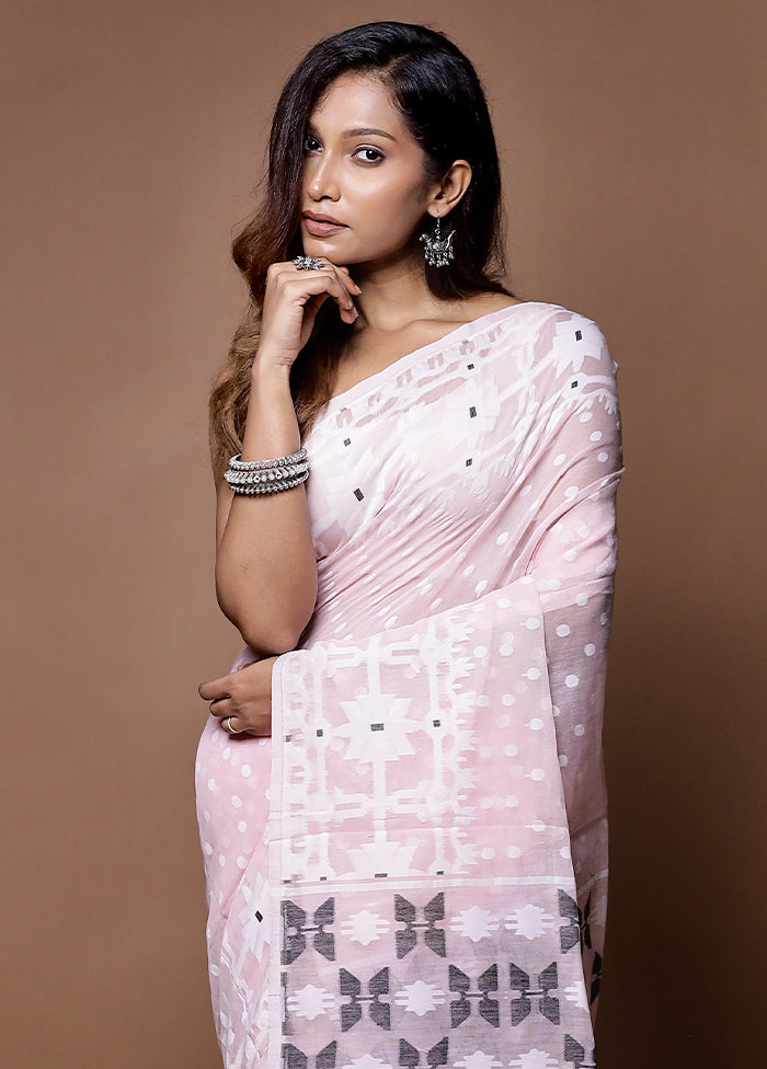 Peach Tant Jamdani Saree Without Blouse Piece - Indian Silk House Agencies