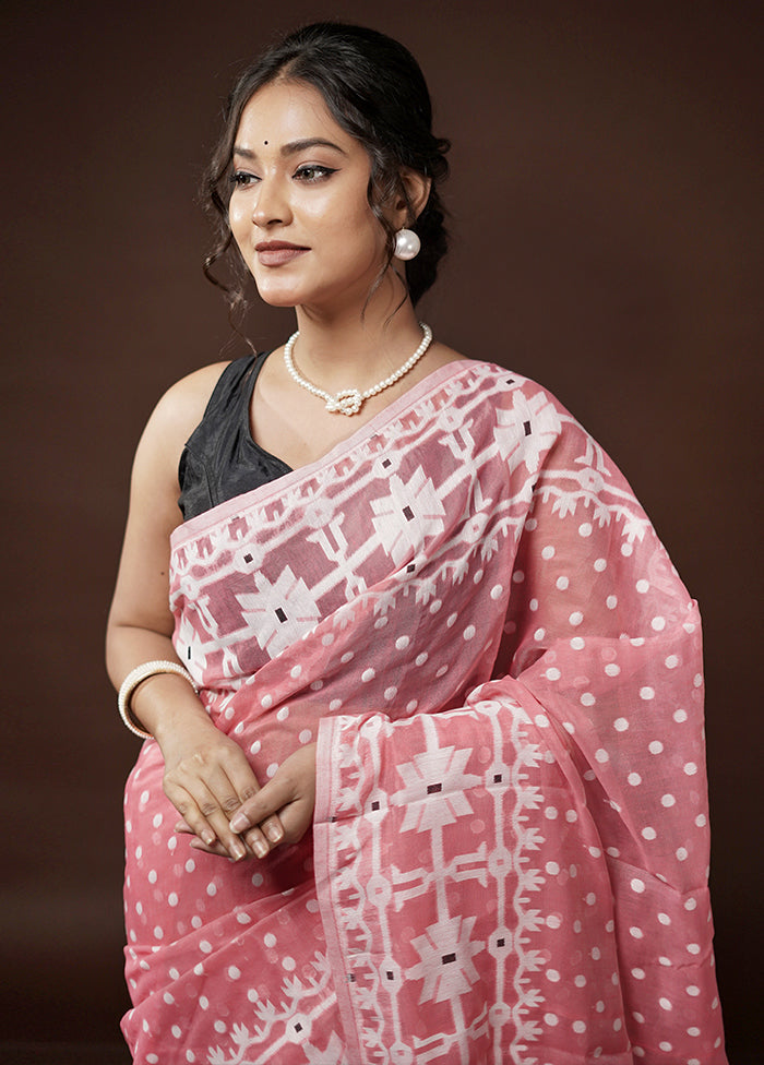 Pink Tant Jamdani Saree Without Blouse Piece - Indian Silk House Agencies