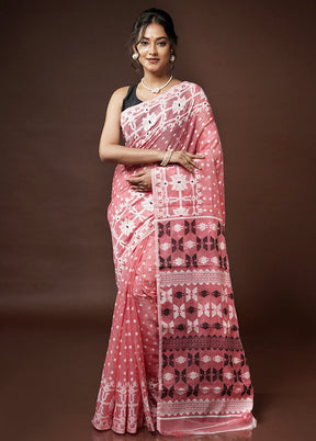 Pink Tant Jamdani Saree Without Blouse Piece - Indian Silk House Agencies