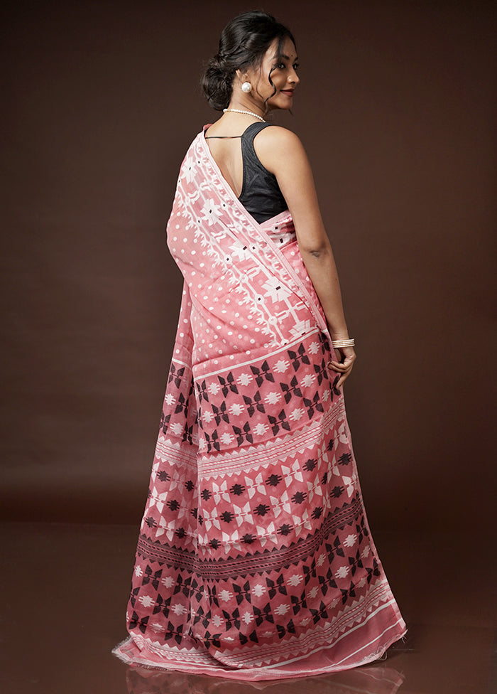 Pink Tant Jamdani Saree Without Blouse Piece - Indian Silk House Agencies