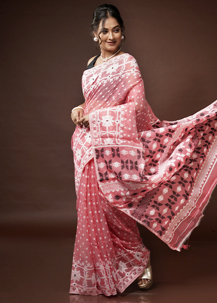 Pink Tant Jamdani Saree Without Blouse Piece - Indian Silk House Agencies