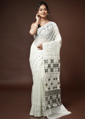 Cream Tant Jamdani Saree Without Blouse Piece - Indian Silk House Agencies