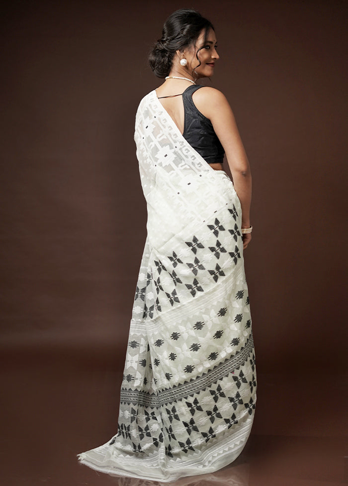 Cream Tant Jamdani Saree Without Blouse Piece - Indian Silk House Agencies