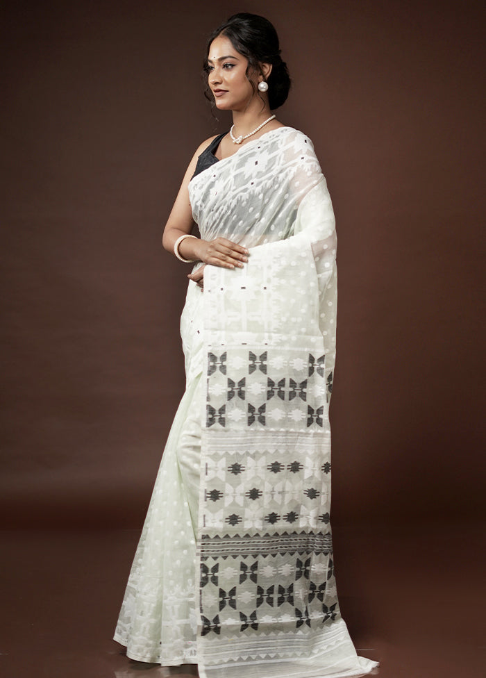 Cream Tant Jamdani Saree Without Blouse Piece - Indian Silk House Agencies