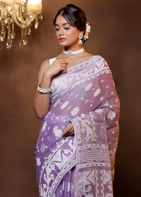 Purple Tant Jamdani Saree Without Blouse Piece