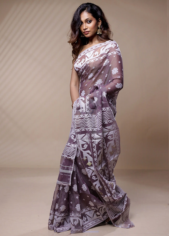 Purple Tant Jamdani Saree Without Blouse Piece - Indian Silk House Agencies