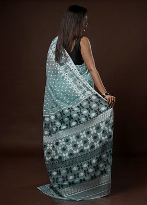 Blue Tant Jamdani Saree Without Blouse Piece - Indian Silk House Agencies