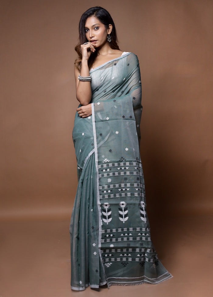 Grey Tant Jamdani Saree Without Blouse Piece